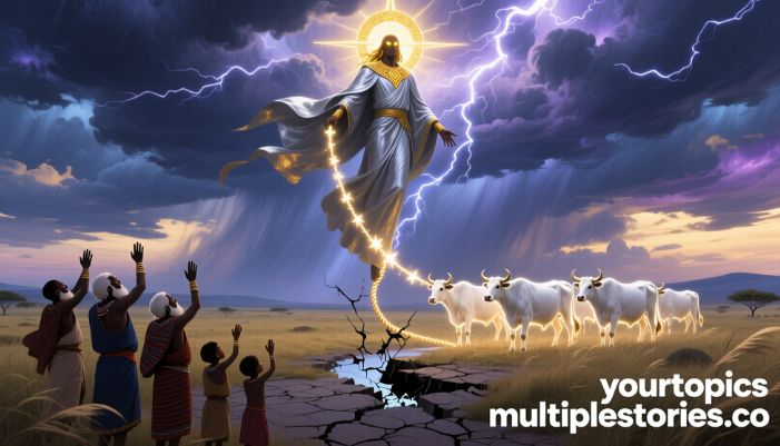 which excerpt from "the beginnings of the maasai” is the best example of a feature found in myths?